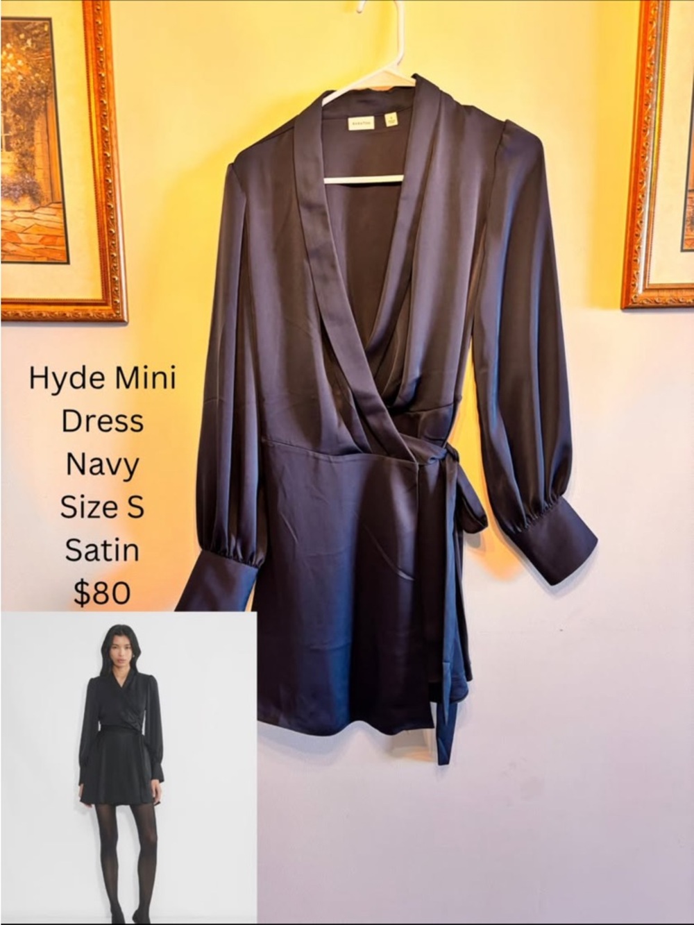 Aritzia Hyde Satin Wrap Mini Dress - Navy